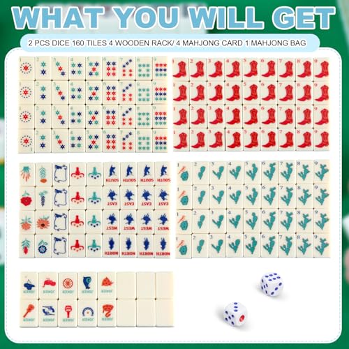 Soulchen Mini American Mahjong Tile Set Include 160 0.8 Inch Mahjong Tiles 2 Dice 4 Wooden Rulers 1 Accessory Bag 4 Beginner Rule Cards(Cowboy) - style: Cowboy