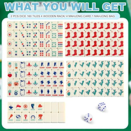 Soulchen Mini American Mahjong Tile Set Include 160 0.8 Inch Mahjong Tiles 2 Dice 4 Wooden Rulers 1 Accessory Bag 4 Beginner Rule Cards(Cowboy) - style: Cowboy
