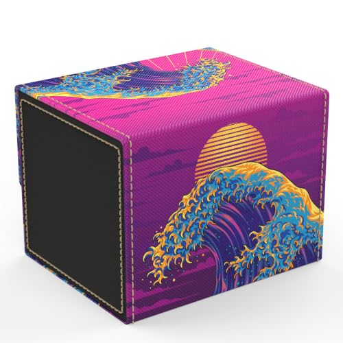(Great Neon Wave) 100% Hand-Drawn TCG/MTG 100+ Card Vault Deck Box - style: Great Neon Wave