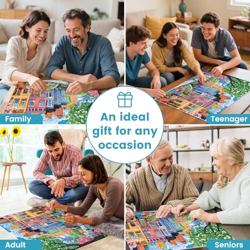 500 Pieces Puzzles for Adults, Spring Puzzle for Adults Elderly, Colorful Street Jigsaw Puzzle, Recycled Paper Puzzle 500 Pieces, Family Activity Game Nights Gifts 20.5x15 in - style: Modern