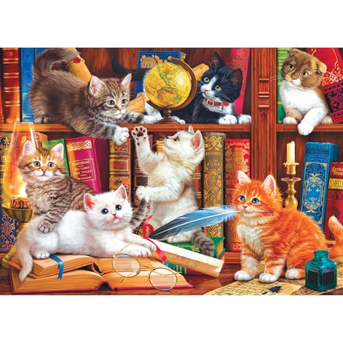 RoseArt Kodak Premium Library Mischief 1000 Piece Jigsaw Puzzle for Adults | Fully Interlocking Pieces, Bonus Poster Included, Made in USA, Birthday Gift - style: Library Mischief