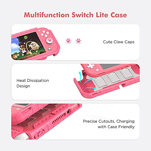 Protective Case for Switch Lite 2019, with Thumb Grip Caps | Only Fits Switch Lite 2019 (5.5"), Not for Switch 2 (2025 Release, 7.9"), No Screen Srotector Included, Pink - color: Pink