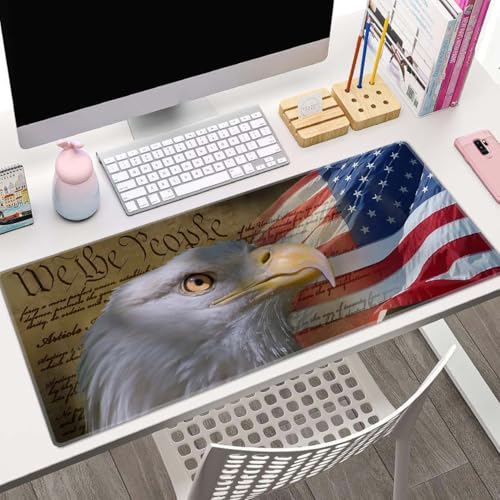 Large Mouse Pad, Desk Mat, Gaming Mouse Pad, Bald Eagle on American Flag Mouse Pad for Desk, Desk Pad for Keyboard Mice, Desk Mat for Desktop, Extended Long Mousepad Thin, 31.5 x 11.8 Inch - color: Bald Eagle on American Flag