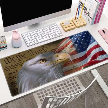 Large Mouse Pad, Desk Mat, Gaming Mouse Pad, Bald Eagle on American Flag Mouse Pad for Desk, Desk Pad for Keyboard Mice, Desk Mat for Desktop, Extended Long Mousepad Thin, 31.5 x 11.8 Inch - color: Bald Eagle on American Flag