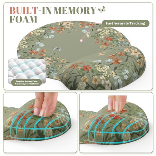 iCasso Desk Mat Set,Large Mouse Pad with Wrist Rest,Ergonomic Keyboard Wrist Support for Women,Girly Floral Computer Mat with Scalloped Edges,Non-Slip Desk Pad Home Office Gaming (Green) - color: Green