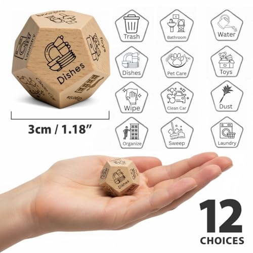 12-Sided Chore Dice, Cleaning Decision Dice for Couples | Makes cleaning fun with random chore picks; funny gift for him, her & couples. Ages 14+ only. - style: Chore Dice