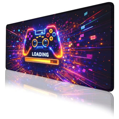 Gaming Controller Mouse Pad, Neon Loading Gaming Desk Mat with Stitched Edges,Non-Slip Waterproof Rubber Base Mouse Mat, 31.5x11.8in Mouse Pads for Desk Home Office Gaming - color: Gaming Controller, size: 31.5x11.8in