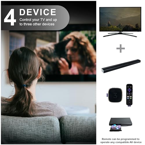 GE Rechargeable TV Remote Control, Universal Remote Control, Backlit | Samsung TV Remote Control Replacement for Smart TVs, Apple TV, Sony, Roku Replacement Remote, LG TV, 4-Device, 80984