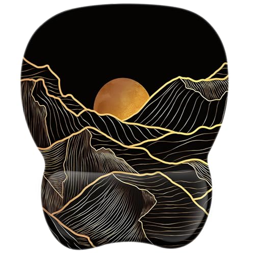 EooCoo Ergonomic Mouse Pad with Wrist Rest, Memory Foam Support Mousepad | Non-Slip Base for Computer, Cafe, Home & Office, 9.64 x 8.26 in Office Desk Accessories, Carpal Tunnel Relief - color: Black Mountain