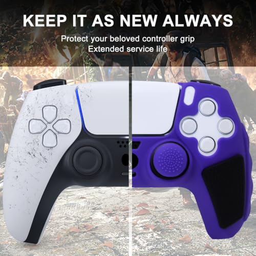 2 Pack Purple Anti-Slip PS5 Controller Skin,Soft Thicken Studded Protective Silicone Cover Skin Grips Compatible with PS5/Slim/Pro Controller and 8 PCS Thumb Grips Caps. (2 Pack Purple) - color: 2 Pack Purple