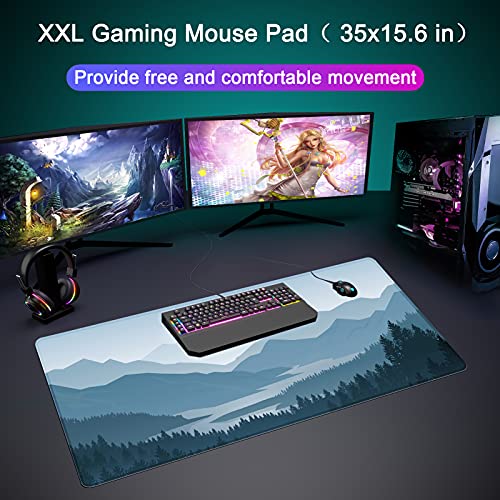 Desk Mat Pad,Large XXL Extended Mouse Pad Mat for Desktop Keyboard | 35''×15.6'' XXL Extended Gaming Mouse Pad with Non-slip Base Desk Matt Mousepad for Computer,Office,Keyboard and Laptop - color: B2-Vector Mountain