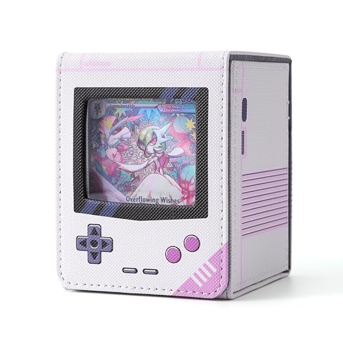MTG Deck Box with Commander Display Retro Game Console–Style Case (White) | Fit 120 Single Sleeved Cards, PU Leather Magnetic Trading Card Storage Box with 2 Dividers, Compatible with TCG Magic - color: White