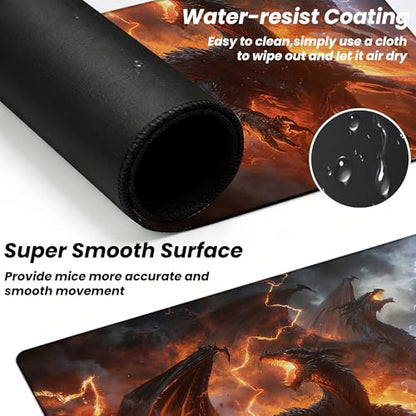 MTG Playmat TCG Card Game Mat Magic The Gathering Play Mat 24x14 Inch - color: Elemental Dragon Rage