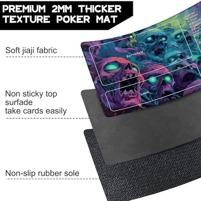 Playmat for MTG Fantasy Skull Magic Play Mat 24x14 Inch Card Game Mat for Magic The Gathering TCG PTCG Playmat with Free Storage Bags Non-Slip Backing and Stitched Edge - color: Fantasy Skull With Zones