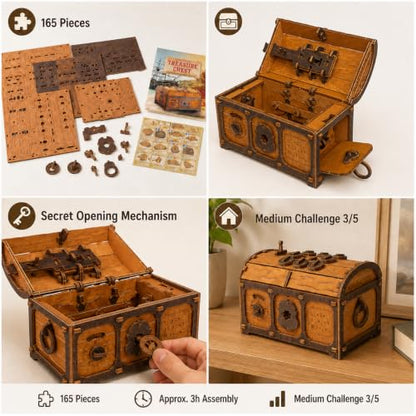 WOODEN.CITY Treasure Chest Puzzle Box for Adults – 3D Wooden Puzzles Mystery Box Brain Teaser & Escape Room Game with Secret Opening (165 Pieces, Gift Idea)