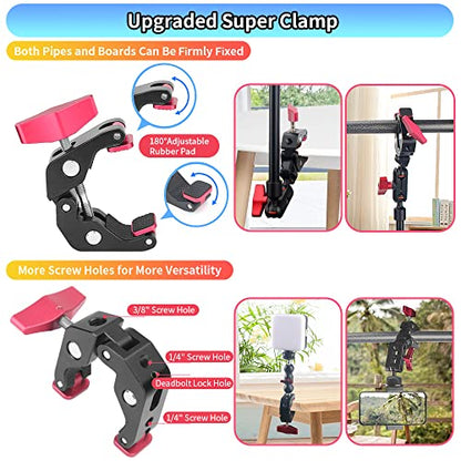 13"/34cm Magic Arm w Clamp, Camera Mount & Clamp w 1/4" 3/8" Threads and Articulating Friction Magic Arm, Overhead Phone Mount, Camera Boom Arm Mount for Light Webcam Mic Action Camera Monitor - size: 13IN-RB