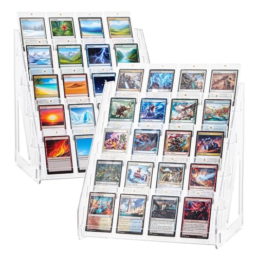 DEEIF 2 Pack Acrylic Trading Card Display Stand, 5-Tier Clear Shelf Holds Up to 40 Cards, 12" Wide Card Holder for Top loaders & Magnetic Cases, Large Storage for TCG, MTG Cards - size: 5 Tier, 2 Pack