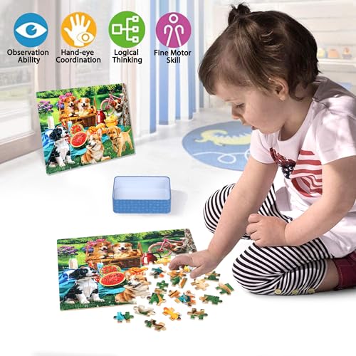 LELEMON Puzzles for Kids Ages 4-6,Dogs 100 Piece Puzzles for Kids Ages 4-8 in a Metal Box,Educational Jigsaw Puzzles 100 Piece Puzzle Games Puzzle Toys for Girls and Boys - color: Dogs