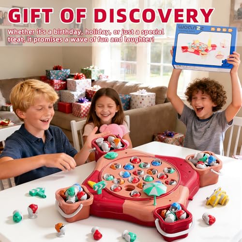 Magnetic Fishing Game for Kids Toddlers Ages 1-3 3-5 5-7, Fish Toy Board Game for Kids 3 4 5 6 7 8 Years Old, 70 Pcs Fishing Table Toys Fish Catch Game Birthday Gifts for Boys Girls, Pink - color: Pink