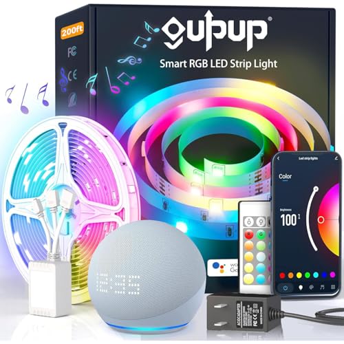 GUPUP 200ft LED Strip Lights WiFi, Compatible with Alexa & Google Assistant, 2 Rolls of 100ft RGB Led Light Strip,Color Changing, Music Sync Tape Lighting for Bedroom, Party, Home Decor | WiFi Smart Control, Alexa & Google Assistant Compatible, 2 Rolls 10