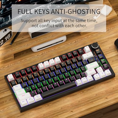 Newmen GM326 75% Percent Mechanical Keyboard,Wired Mini Backlit Hot Swappable Gaming Mechanical Keyboard with Knob,82 Keys Anti-Ghosting Compact White/Black Gaming Keyboards for PC Win Mac,Red Switch - color: White/Black