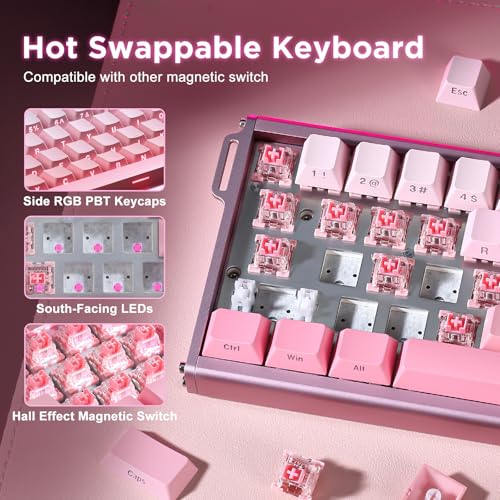Alux60 Gaming Keyboard Wired, Hall Effect Magnetic Switch Aluminum Mechanical Keyboard, 8K Polling Rate, 0.125ms Ultra-Low Latency, 128K Scan Rate, Side Printed PBT Keycaps, RGB Backlit（Pink） - color: Pink