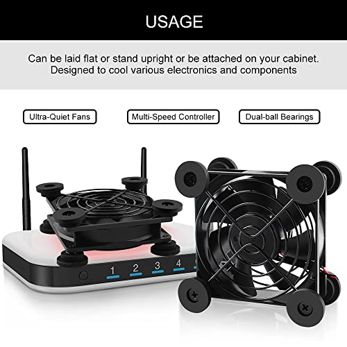 2Pack Quiet 80mm USB Fan Dual-Ball Bearings, USB Fan 5V, with L/M/H 3-Degree Speed Controller High Airflow Cooling Fan for Router Modem Receiver DVR PlayStation Xbox TV Box - size: 2Pcs 80mm