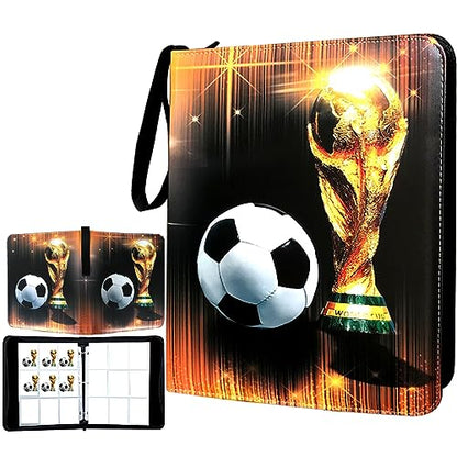 Trading Card Binder 900 Pockets, Soccer Card Binder Holder with 50 Removable Sleeves Fits 900 Sport Cards, Soccer Card Gifts Collector Album with Zipper Storage Display Case - size: 900 Pockets Soccer