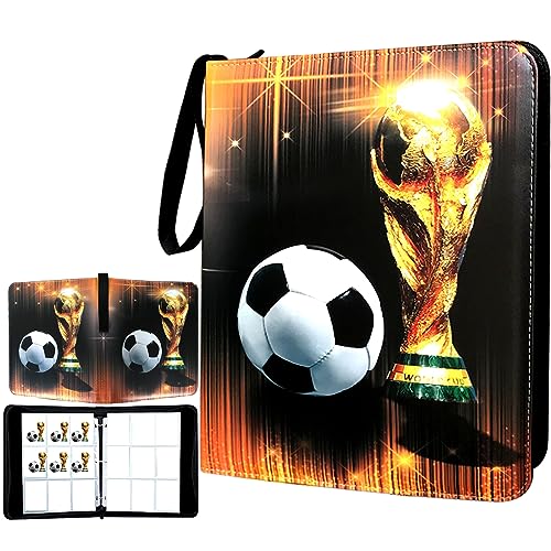 Trading Card Binder 900 Pockets, Soccer Card Binder Holder with 50 Removable Sleeves Fits 900 Sport Cards, Soccer Card Gifts Collector Album with Zipper Storage Display Case - size: 900 Pockets Soccer