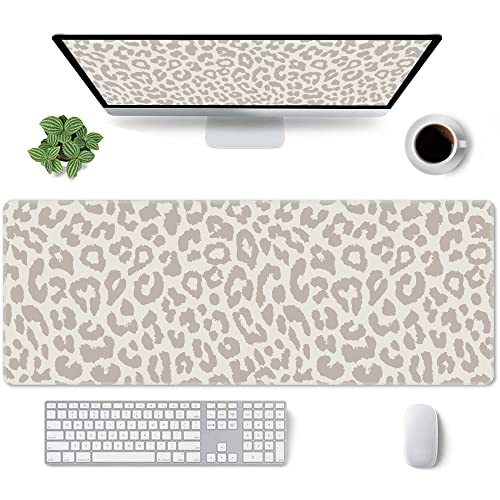 Leopard Print Gaming Mouse Pad Large Cheetah Desk Mat, 31.5x11.8in, XL | Extended Big Mousepad, Waterproof Smooth Surface, Non-Slip Rubber Base, Stitched Edges, For Keyboard Mouse, For Home Office - color: Grey Leopard Print