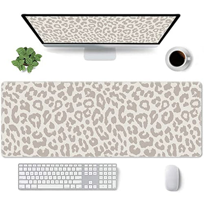 Leopard Print Gaming Mouse Pad Large Cheetah Desk Mat, 31.5x11.8in, XL | Extended Big Mousepad, Waterproof Smooth Surface, Non-Slip Rubber Base, Stitched Edges, For Keyboard Mouse, For Home Office - color: Grey Leopard Print