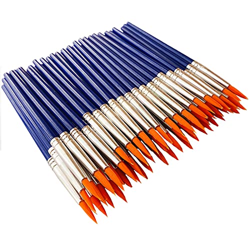 60 Pcs Pointed Round Brushes Set, Small Brush for Classroom Starter/Kids/Students,Short Plastic Handle Nylon Hair Detail PaintBrushes for Art Class Painting/Acrylic Oil Watercolor