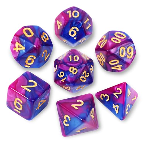 7Pcs Polyhedral DND Dice Set with Black Storage Bag(Blue&Purple Dice) | Classic dice set for RPG Polyhedral Dice for Dungeon and Dragons Playing Games 7-Die Set - color: Blue&purple Dice