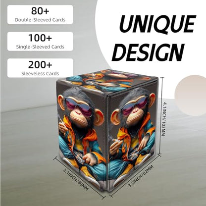 for MTG Deck Box, Trading Card Storage Case Holds 100+ Sleeved Cards, Cool Chimp in Sunglasses Magnetic Closure Durable Deck Holder for Magic The Gathering, TCG & Commander - color: Cool Chimp in Sunglasses