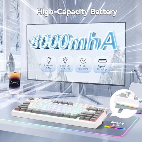 X Aula Nova75 Mechanical Gaming Keyboard,75% Compact Wireless Keyboard with Screen & Knob,Gamer for Pre-lubed Switches 8000mAh Computer Keyboards,RGB Backlit,Custom Hot Swappable,BT/2.4GHz/USB-C - color: Black&White&Grey