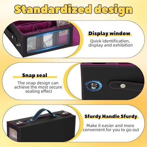 MTG Commander Deck Box with Handle, 6Removable Boxes,2-Row Case & Dice Tray | 9-in-1 Large Card Storage Box, Holds 1400+ Double-Sleeved Cards, Display Window,Mag Holders, Latch Closure,Fit TCG/EDH,Purple - color: Purple