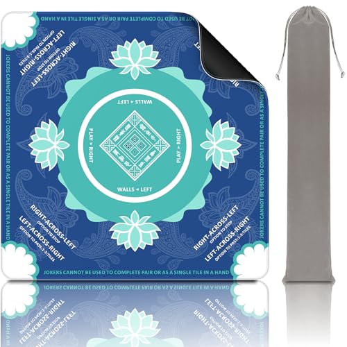 Mahjong Mat for Table, American Mahjong Mat(Blue) | 31.5" x 31.5",Anti-Slip, Noise-Reducing Gaming Mat for Mahjong/Poker/Board Games/Card Games/Dominoes - color: Blue