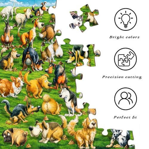 HUADADA 1000 Piece Puzzle for Adults -Fun Dog Puzzles 1000 Pieces, Anti-Glare Matte Print, 70x50cm, Family Jigsaws Puzzles Game - color: Fun Dog