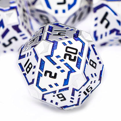 Metal DND Sci-fi Dice Set 7PCS Stripe Polyhedral Dice for Dungeons Dragons RPG Role Playing Game, Glitter D and D Dice with Gift Box D6 D8 D10 D12 D20 (Silver Blue) - color: Silver Blue