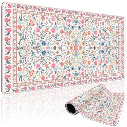 Pink Floral Large Gaming Mouse Pad Desk Mat 31.5"x15.7" | Extended Mousepad, Non-Slip Rubber Base , Stitched Edges, for Computer/Laptop/Office/Home - color: Pink Floral