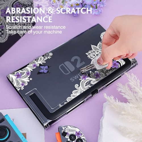 DLseego Protective Case Flower Floral Clear Switch 2 (2025), Detachable Joy-Handle Protective Case 2-Piece Split Full Wrap PC Hard Shell Anti-Scratch All-Round Protection Cover, Butterfly, Purple - color: Purple 1