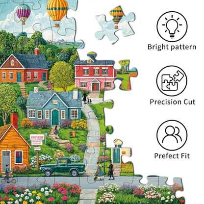 Puzzles for Adults 1000 Pieces, Happy Town Jigsaw Puzzle with 1:1 HD Poster, Perfect Interlocking No Dust, Stress Relief Ideal Gift for Family Games - color: Happy Town