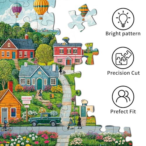 Puzzles for Adults 1000 Pieces, Happy Town Jigsaw Puzzle with 1:1 HD Poster, Perfect Interlocking No Dust, Stress Relief Ideal Gift for Family Games - color: Happy Town