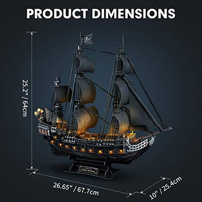 CubicFun 3D Puzzles for Adults Home Decor Pirate Ship Gifts for Men Women Model Kits Brain Teaser Gifts for mom,Queen Anne's Revenge 340 Pcs - style: 1/95 LED Queen Anne's Revenge