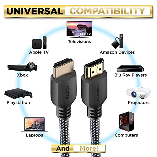 PowerBear 4K HDMI Cable 15 ft | Long Hdmi Cable, Braided Nylon & Gold Connectors, 4K @ 60Hz, Ultra HD, 2K, 1080P, ARC & CL3 Rated | for Laptop, Monitor, PS5, PS4, Xbox One, Fire TV, & More - size: 15ft