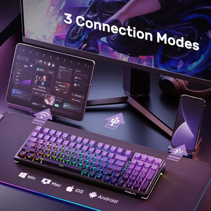 AULA Wireless Mechanical Purple Keyboard, Full Size Gaming Keyboards | Tri-Mode Bluetooth/2.4G/USB-C,8000mAh,RGB Backlit,Programmable 98 PBT Keycaps, Hot Swappable Pre-lubed Reaper Switches - color: Gradient Purple