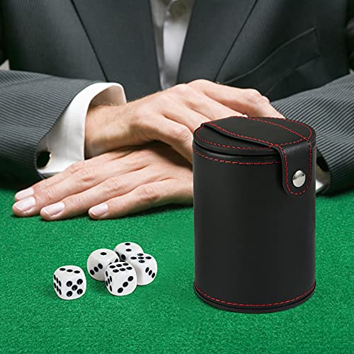 GWHOLE Leather Dice Cup Set with Storage Compartment Felt Lining Shaker with 5 Dot Dices for Farkle Yahtzee Games Playing Birthday Gift, Green - color: Green
