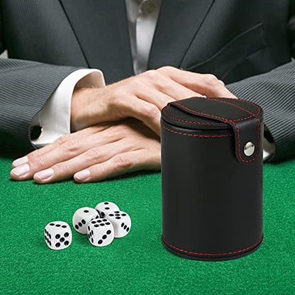 GWHOLE Leather Dice Cup Set with Storage Compartment Felt Lining Shaker with 5 Dot Dices for Farkle Yahtzee Games Playing Birthday Gift, Green - color: Green