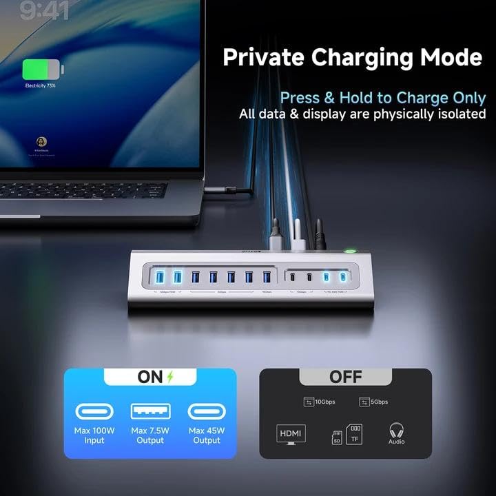 Gitfos Powered USB Hub, 18 in 1 USB C Hub with 4K HDMI, 10Gbps, PD 100W | USB C 45W Charge, SD/TF, Audio, Smart Button,65W Adapter,Aluminum USB Hub for Laptop,Mac,Mac Mini, iMac, iPhone 17/16, iPad - size: 18 IN 1