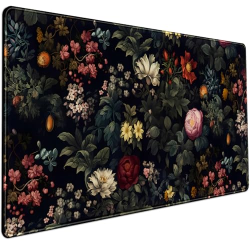 Black Vintage Desk Mat Desk Pad Large Mouse Pad for Desktop Laptop Keyboard | Mouse Pad Desktop Mat Pad with Non-Slip Base Vintage Computer Desk Mat for Woman Home Office Desk Decor 31.5 x 15.8 in - color: Vintage Rose